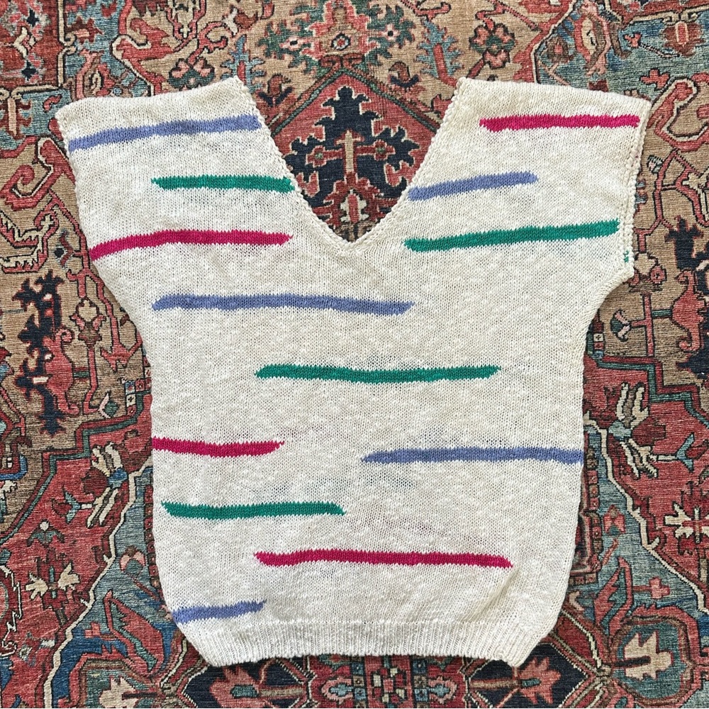 Vintage Talbots Striped Short Sleeve Knit Top Small Petite Spring